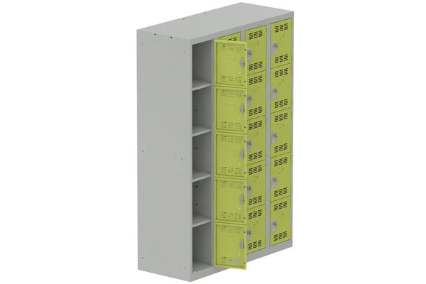 [Pas de famille] - [Pas de sous famille] - Vestiaire multicases 4 colonnes L,30cm 5 cases (fermeture cadenas) H,180xL,120xP,50cm coffre gris clair/portes anis