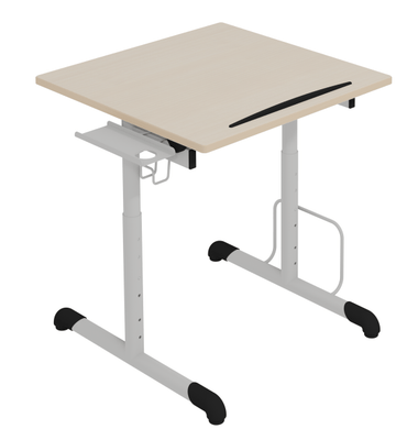SCOLAIRE - Apprendre - Table à dessin ARTIS HR plateau ép.24 mm stratifié chant bois piètement époxy - 70x70 cm - H59-87 cm