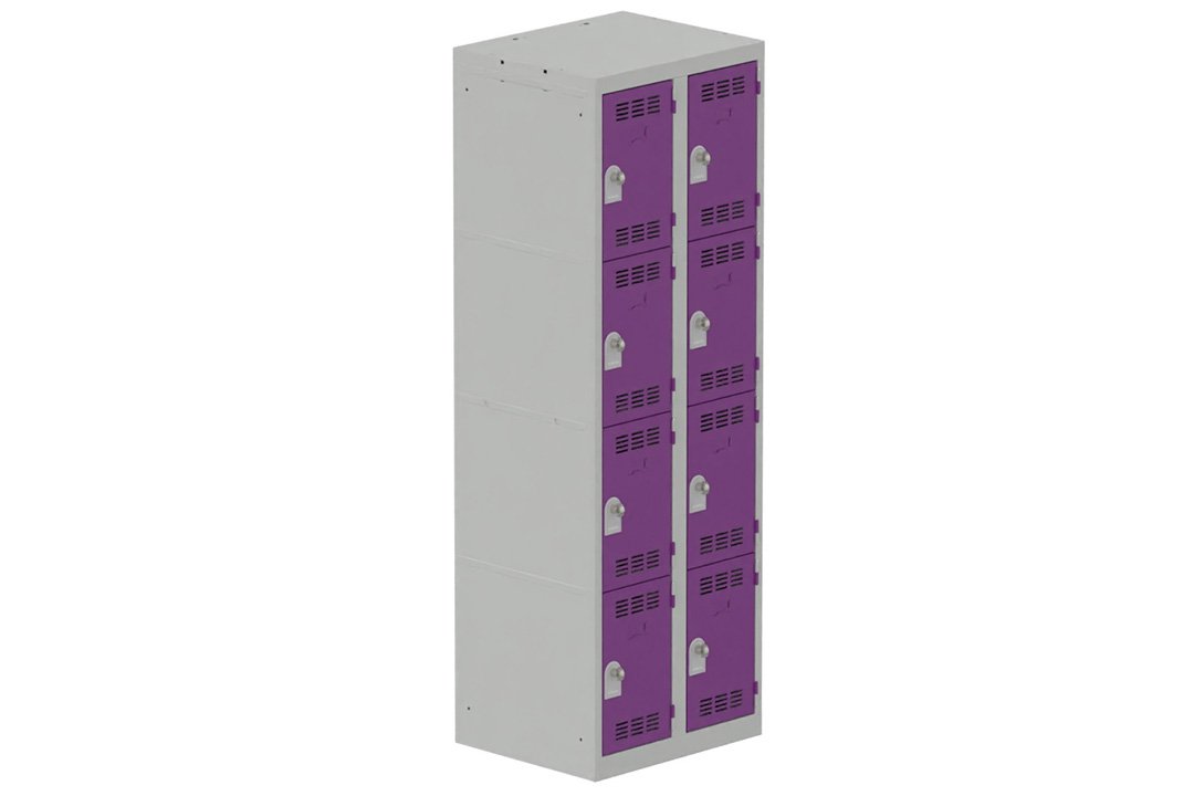 Vestiaire multicases 2 colonnes L,30cm 4 cases (fermeture cadenas) H,180xL,60xP,50cm coffre gris clair/portes prune