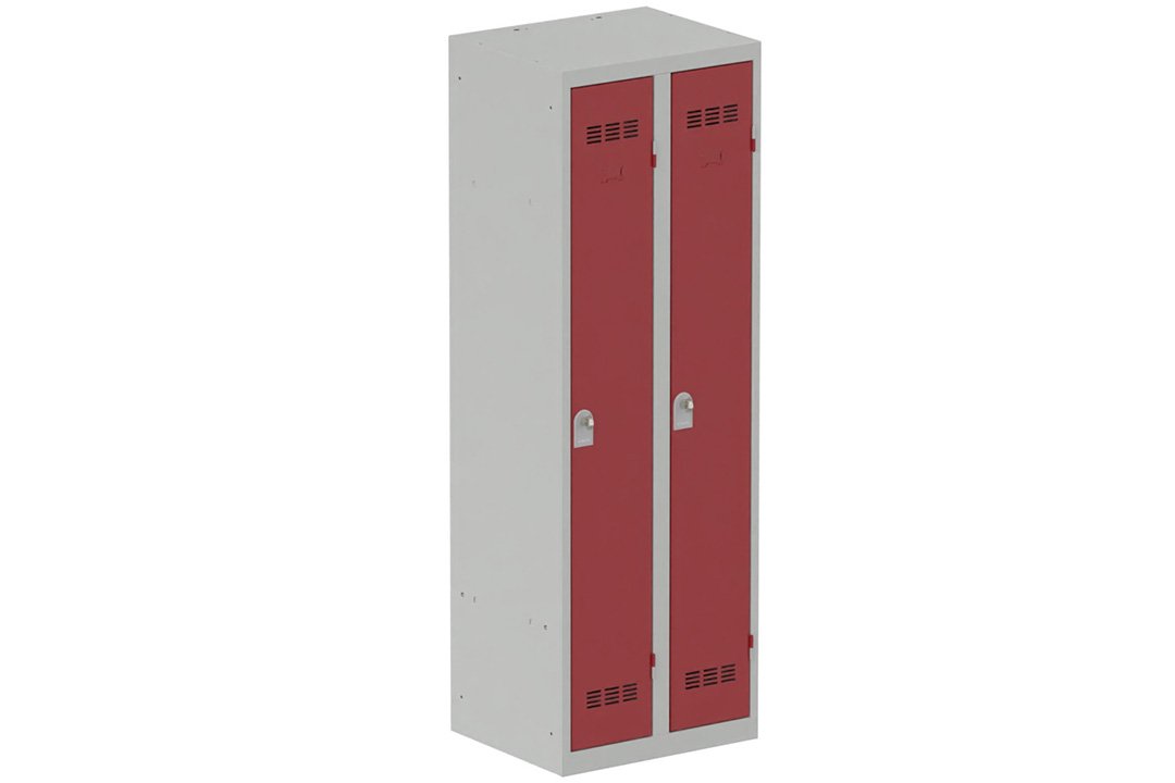 Vestiaire industrie propre 2 portes (fermeture cadenas) H180xL60xP50cm coffre gris clair/ porte(s) rouge