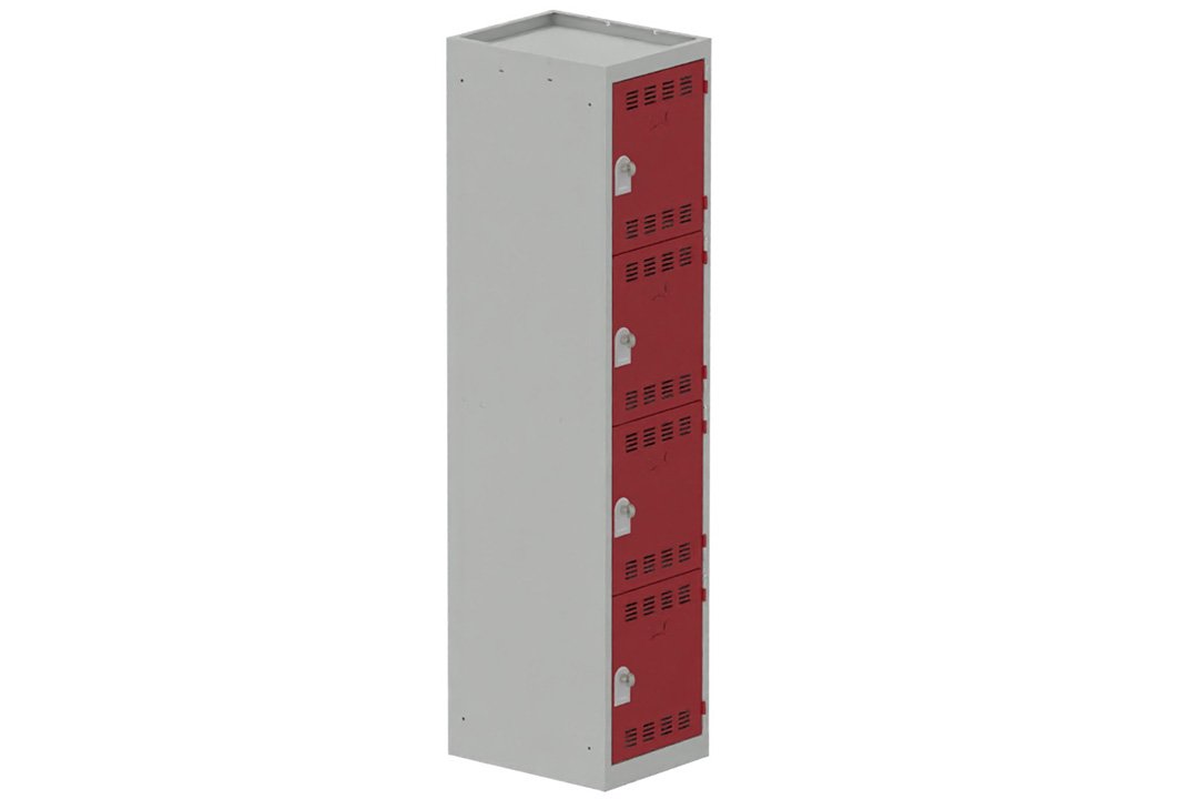 Vestiaire multicases 1 colonne L,40cm 4 cases (fermeture cadenas) H,180xL,40xP,50cm coffre gris clair/portes rouge
