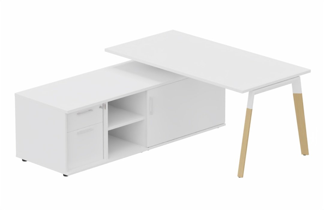 K8Wood  Plan 200x100 avec meuble porteur (L180xP64) avec caisson 2T dont 1 DS intégré - meuble à gauche