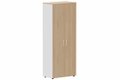 Armoire mélamine H196xL100cm portes bois, Finitions= Top de finition : hêtre / Corps d'armoire et tablettes : blanc / Façade : hêtre