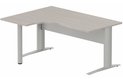 K1 VDF METAL Compact 90° asymétrique 180x120x80/60cm retour à gauche sur pied de soutien, plateau acacia, structure aluminium