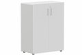 Armoire mélamine H102xL120cm portes bois, Top de finition : blanc / Corps d'armoire et tablettes : aluminium / Façade :blanc /Poignée aluminium