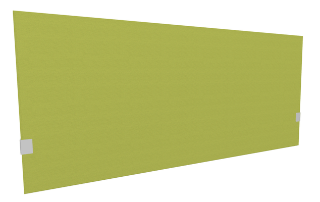 PANNEAUX ECRANS POUR BUREAU DROIT SOLO - Pour bureaux largeur 160 cm - SECRET Panneau-écran acoustique H74cm pour poste solo L.160cm. 2 faces tissu SYNERGY coloris vert clair. pinces de fixation réglables en hauteur coloris aluminium