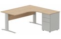 K1 VDF BOIS Compact 90° asymétrique 180x162x80/60cm retour à droite avec caisson HB métal 3 tiroirs hêtre/aluminium