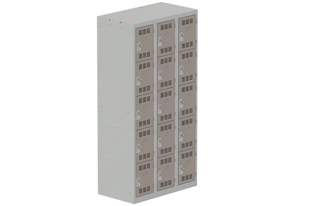 Vestiaire multicases 3 colonnes L,30cm 5 cases (fermeture cadenas) H,180xL,90xP,50cm coffre gris clair/portes basalte