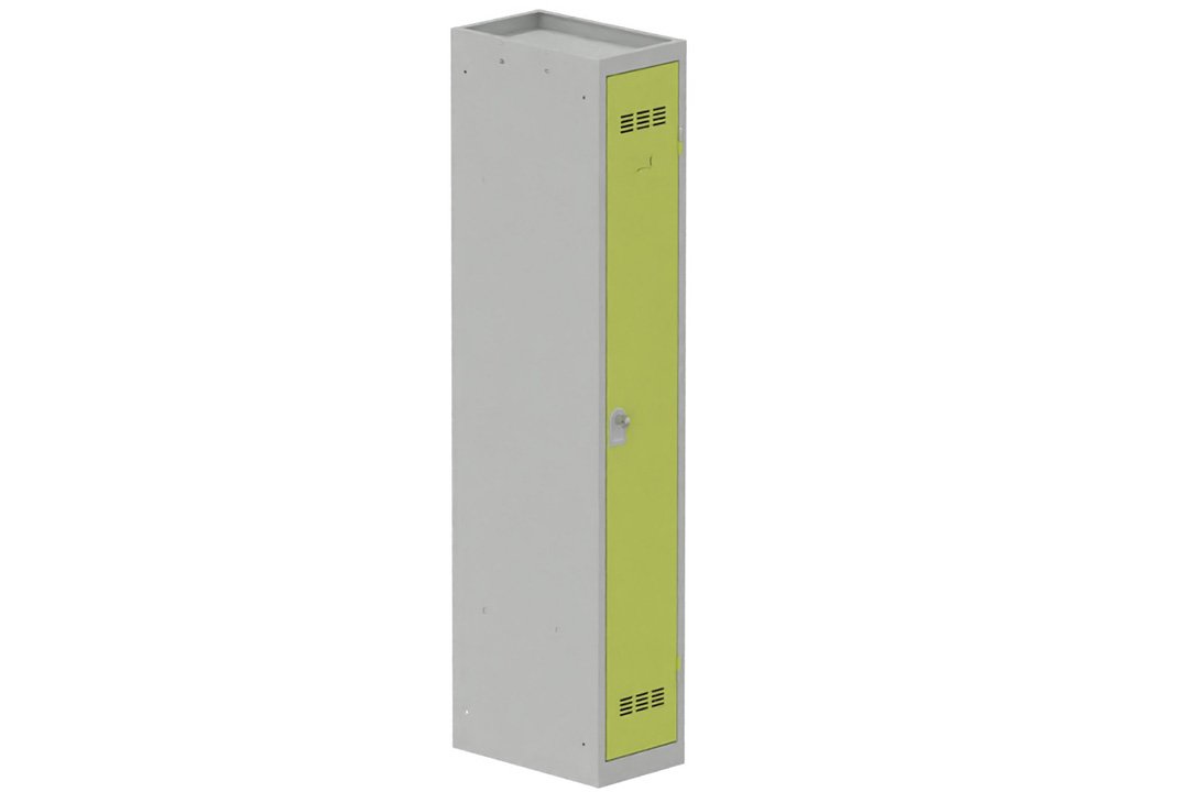 Vestiaire industrie propre 1 porte (fermeture cadenas) H180xL30xP50cm coffre gris clair/ porte(s) anis