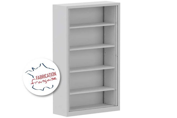 [Pas de famille] - [Pas de sous famille] - Armoire à rideaux démontable H198xL120cm 4 tablettes coffre gris clair/rideaux gris clair - sur délai