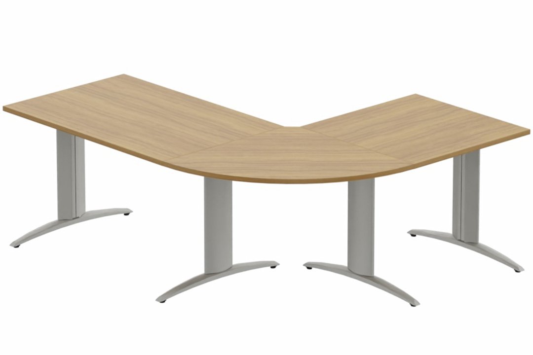 K2- Ensemble panoramique Plan principal 160x80 + angle 90° et retour 80x80 -Finitions : PLATEAUX: NOYER (NO) / PIETEMENTS: ALUMINIUM (AL)