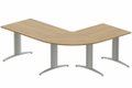 K2- Ensemble panoramique Plan principal 180x80 + angle 90° et retour 80x80 -Finitions : PLATEAUX: NOYER (NO) / PIETEMENTS: ALUMINIUM (AL)