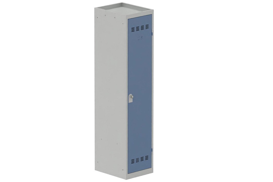 Vestiaire industrie salissante 1 porte (fermeture cadenas) H180xL40xP50cm coffre gris clair/ porte(s) bleu
