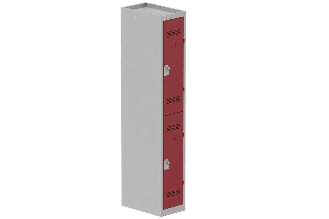Vestiaire multicases 1 colonne L,30cm 2 cases (fermeture cadenas) H,180xL,30xP,50cm coffre gris clair/portes rouge