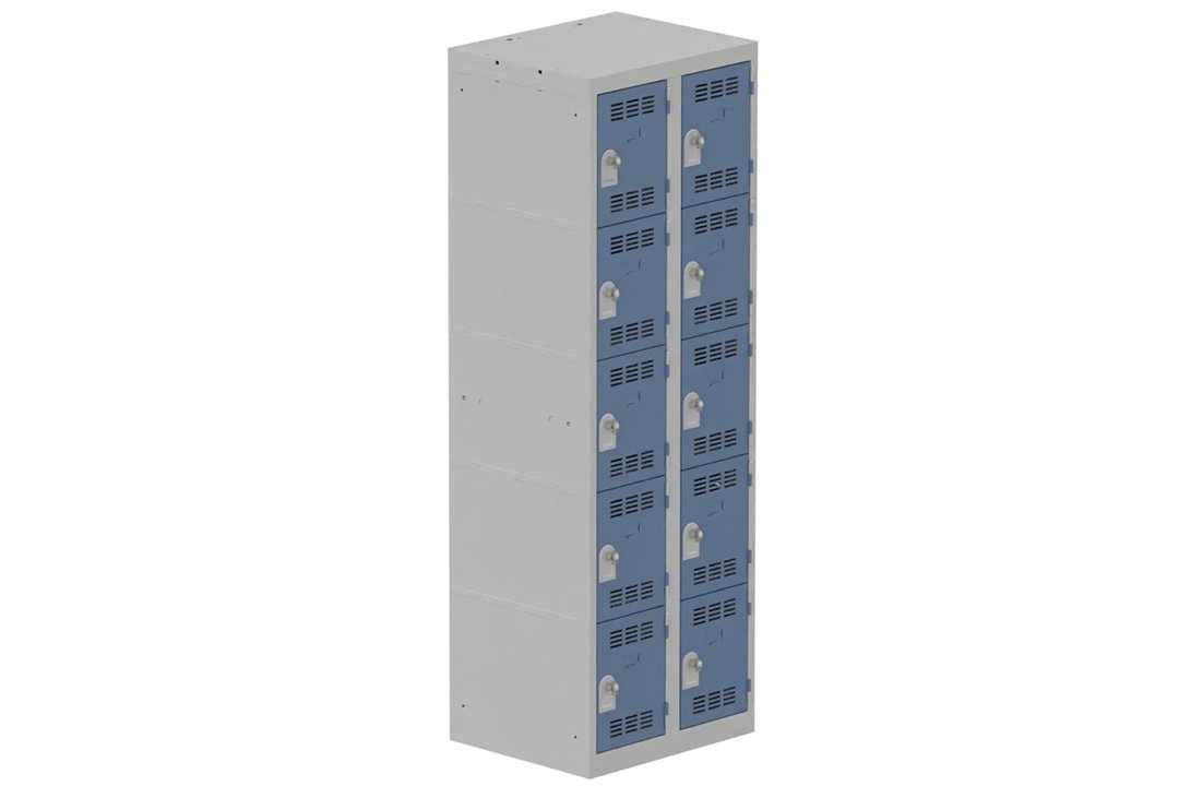 Vestiaire multicases 2 colonnes L,30cm 5 cases (fermeture cadenas) H,180xL,60xP,50cm coffre gris clair/portes bleu