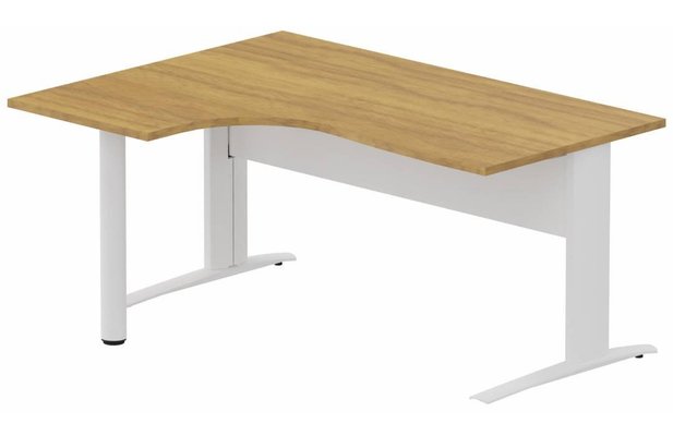 Gamme K1 - Plans compacts - K1 Voile de fond Métal - Plan compact 90° asymétrique 180x120x80/60cm sur pied de soutien - retour à gauche -Finitions : PLATEAUX: NOYER (NO) / PIETEMENTS: BLANC (BL)