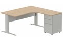 K1 VDF METAL Compact 90° asymétrique 160x162x80/60cm retour à droite avec caisson HB métal 3 tiroirs hêtre/aluminium