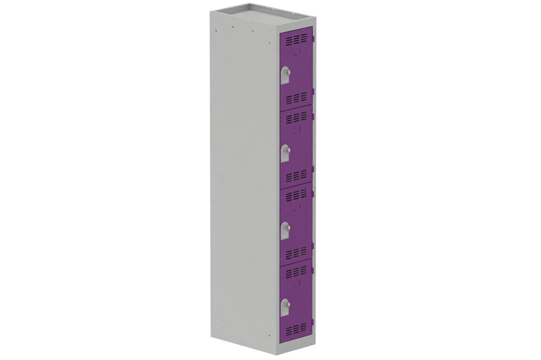 Vestiaire multicases 1 colonne L,30cm 4 cases (fermeture cadenas) H,180xL,30xP,50cm coffre gris clair/portes prune