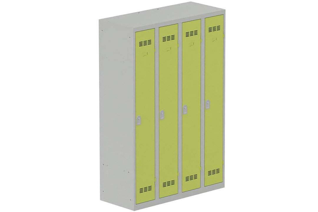Vestiaire industrie propre 4 portes (serrure 2 clés) H180xL120xP50cm coffre gris clair/ porte(s) anis