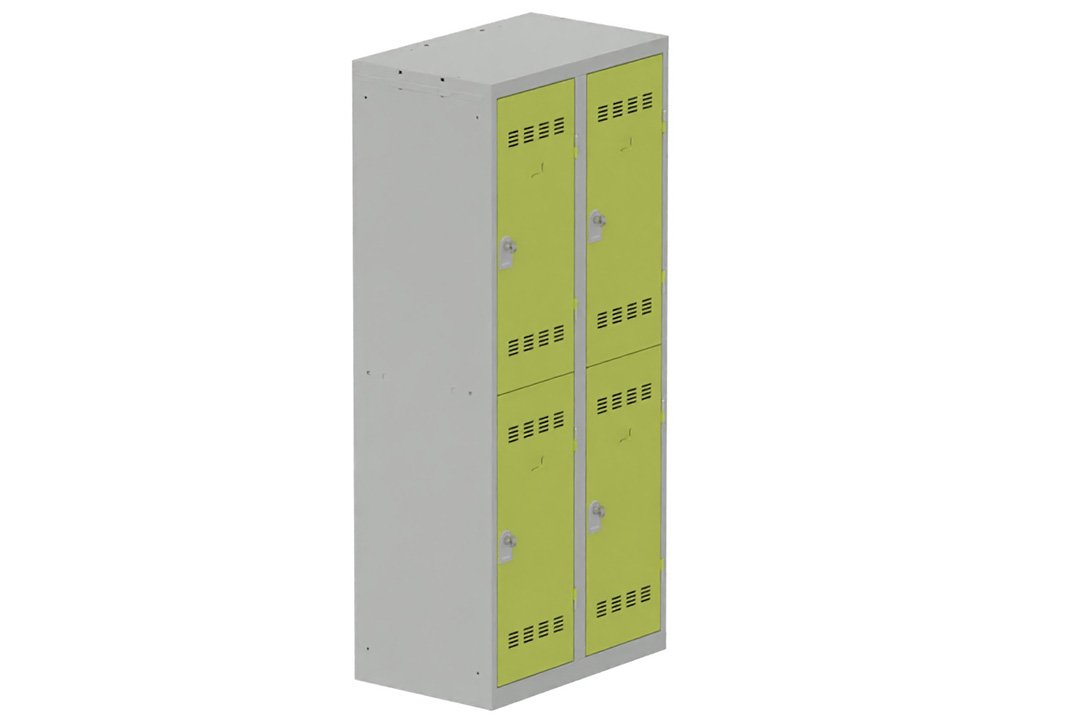 Vestiaire multicases 2 colonnes L,40cm 2 cases (fermeture cadenas) H,180xL,80xP,50cm coffre gris clair/portes anis