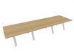 TABLE RECTANGULAIRE 3 PLATEAUX 420X120CM SUR STRUCTURE X3 MEETING. Plateau Noyer et piètement Blanc.