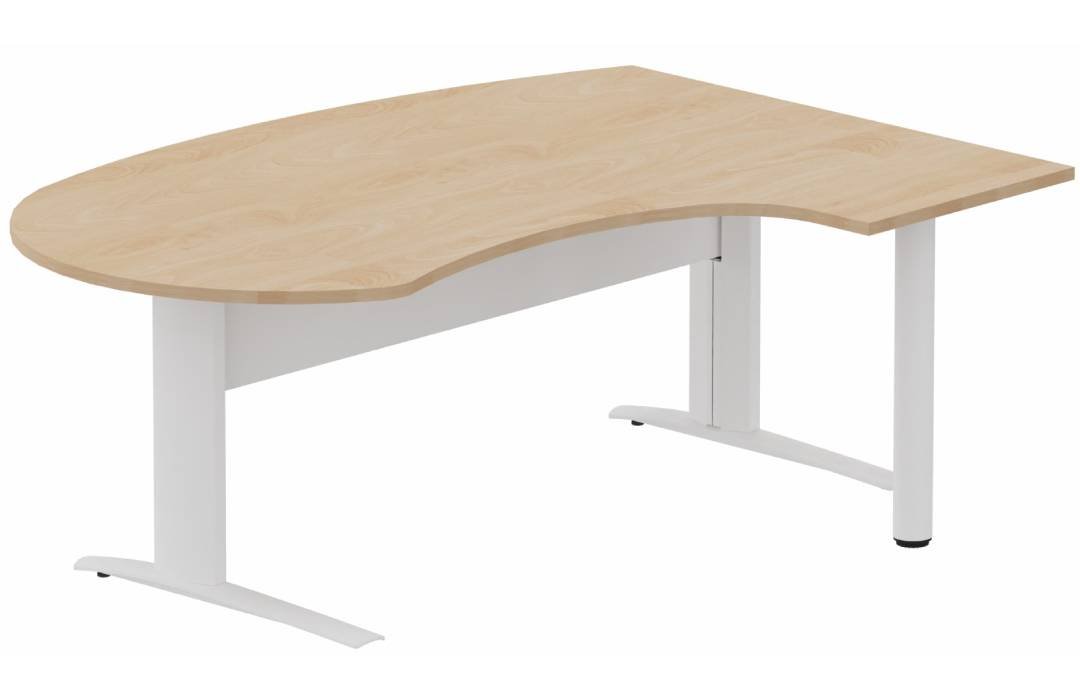K1 VDF métal compact 90° manager 190x141x104x60cm sur pied de soutien, plateau hêtre, structure blanc