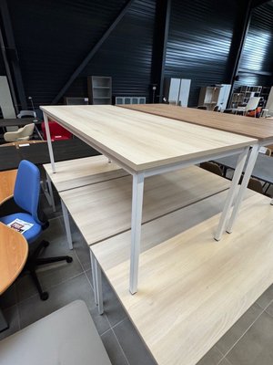 DESTOCKAGE - Bureau - Table déco structure 4 pieds blanc 180 x 80 cm plateau acacia
