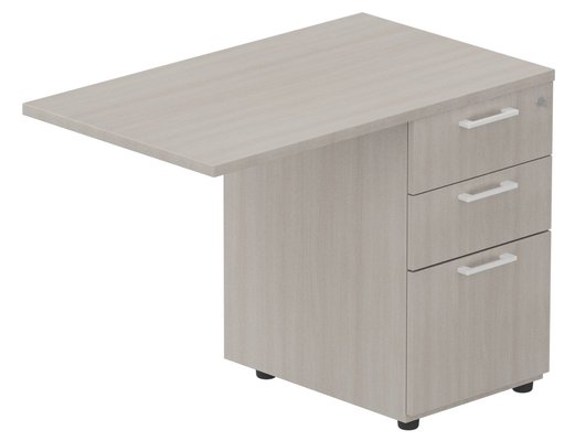 Gamme K1 - Extensions - Plans droits - Retour direct 100x60cm sur caisson mélamine HB P.60cm 3 tiroirs, plateau acacia, structure blanc