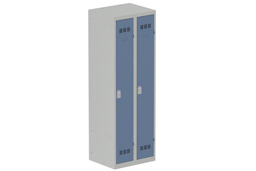 Vestiaire industrie propre 2 portes (serrure 2 clés) H180xL60xP50cm coffre gris clair/ porte(s) bleu
