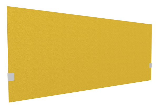 PANNEAUX ECRANS POUR BUREAU DROIT SOLO - Pour bureaux largeur 160 cm - SECRET Panneau-écran acoustique H74cm pour poste solo L.160cm. 2 faces tissu LUCIA coloris jaune. pinces de fixation réglables en hauteur coloris aluminium