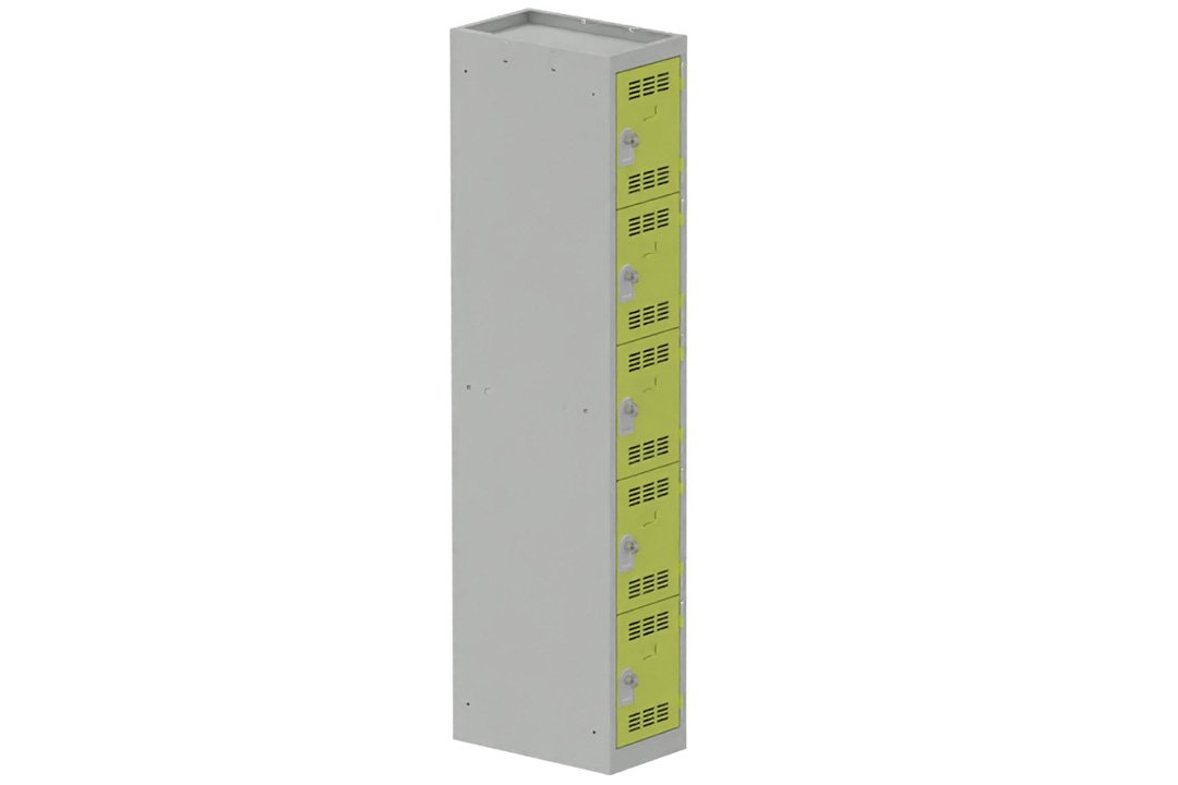 Vestiaire multicases 1 colonne L,30cm 5 cases (fermeture cadenas) H,180xL,30xP,50cm coffre gris clair/portes anis