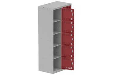 [Pas de famille] - [Pas de sous famille] - Vestiaire multicases 2 colonnes L,40cm 5 cases (fermeture cadenas) H,180xL,80xP,50cm coffre gris clair/portes rouge