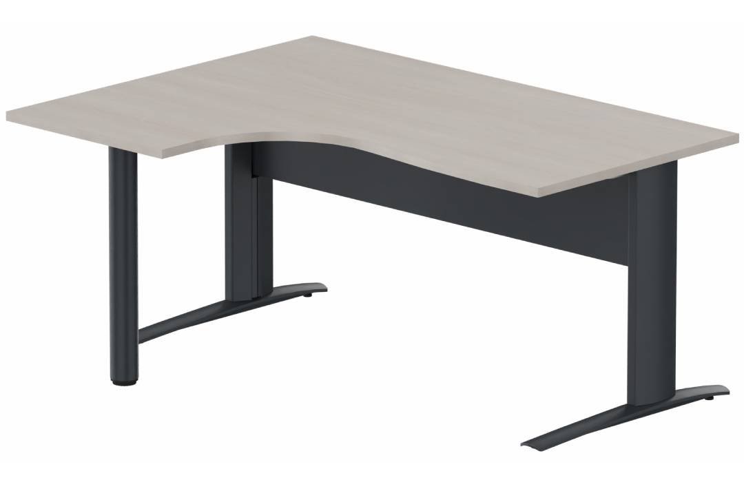 K1 VDF METAL Compact 90° asymétrique 180x120x80/60cm retour à gauche sur pied de soutien, plateau acacia, structure anthracit