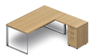 X6 Ensemble de bureau 200x100cm + retour 60x100cm sur caisson porteur bois 3 tiroirs chrome/ Noyer