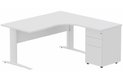 K1 VDF METAL Compact 90° asymétrique 160x162x80/60cm retour à droite avec caisson HB métal 3 tiroirs blanc/blanc - sur déla