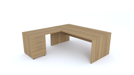 Gamme X5 - Tables de Bureau avec retour - X5 Ensemble de bureau 180x190cm : table 180x90cm + retour 60x100cm sur caisson porteur bois 3 tiroirs/ noyer