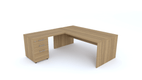 X5 Ensemble de bureau 180x190cm : table 180x90cm + retour 60x100cm sur caisson porteur bois 3 tiroirs/ noyer