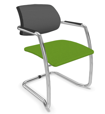 VISITEURS ET FONCTIONNELS - Luge - Diva - Chaise dos résille- Piétement luge chrome (CH).Assise tissu Bondai Vert (7048)