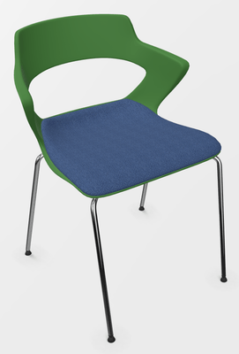 VISITEURS ET FONCTIONNELS - 4 Pieds - SWEETY Chaise 4 pieds tube, piétement chrome, coque polypropylène coloris vert, placet assise tissu BONDAI coloris bleu BNP