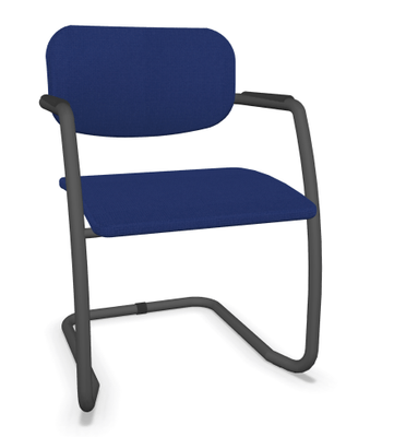 VISITEURS ET FONCTIONNELS - Luge - DIVA fauteuil dos tissu. piétement luge laqué noir assise et dossier tissu STEP coloris bleu