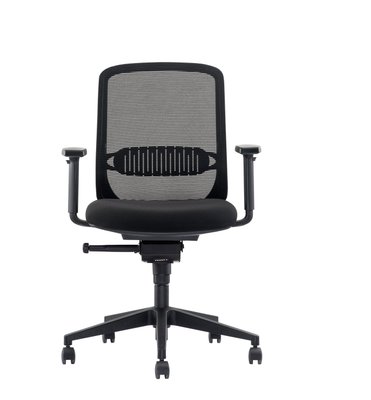 OPERATIVE - Dossier résille - SOLO fauteuil opérative synchrone, dossier résille coloris noir avec renfort lombaire réglable en hauteur, tissu BONDAI coloris noir, accotoirs réglables en hauteur, structure nylon noir