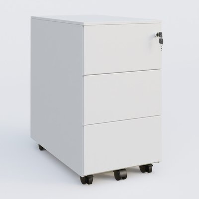 [Pas de famille] - [Pas de sous famille] - Caisson métal slim sur roulettes 3 tiroirs H57xL32xP54cm/ blanc