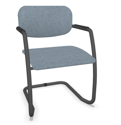 VISITEURS ET FONCTIONNELS - Luge - DIVA fauteuil dos tissu. piétement luge laqué noir assise et dossier tissu STEP coloris bleu gris chiné