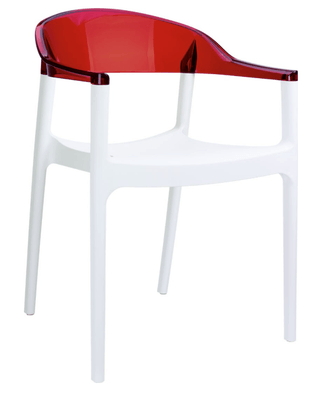 POLYPROPYLENE - FAUTEUILS  - WALLIS-Fauteuil design bicolore en polycarbonate transparent -jeu de couleur et de transparence -Finition blanc et rouge transparent 