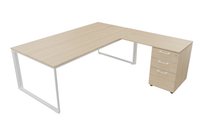 Gamme X6 - Tables de Bureau avec retour - X6-- Plan Manager 200x100cm + retour 100X6--0cm sur caisson hauteur de bureau 3 tiroirs (encombrement 200x200cm)