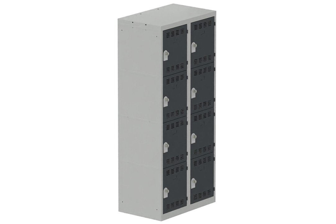 Vestiaire multicases, 2 colonnes L.80cm/8 cases, coffre gris clair/portes anthracite