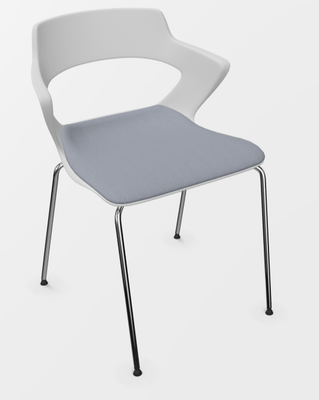 VISITEURS ET FONCTIONNELS - 4 Pieds - SWEETY Chaise 4 branches acier, piétement chrome, coque polypropylène coloris blanc, placet assise tissu XTREM coloris gris