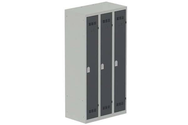 VESTIAIRES MONOBLOC CONFORT - Industrie propre - Vestiaire industrie propre 3 portes (serrure 2 clés) H180xL90xP50cm coffre gris clair/ porte(s) anthracite