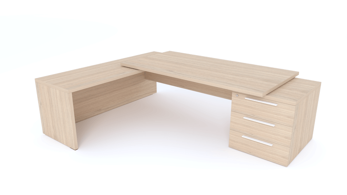 Gamme X5 - Tables de Bureau avec retour - X5- Plan Manager 200x100cm sur caisson XXL 3 tiroirs avec retour mur débordant (encombrement 256x200cm)