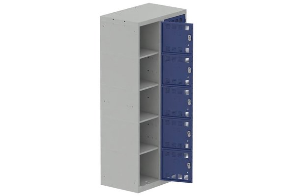 VESTIAIRES MULTICASES - 2 Colonnes - Vestiaire multicases, 2 colonnes L.80cm/10 cases, coffre gris clair/portes bleu foncé